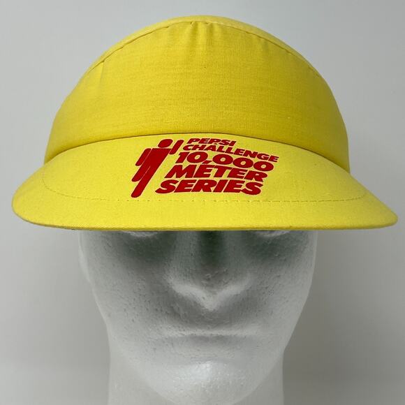 Vintage Pepsi Challenge 10000 Meter Series Visor Hat Cap Yellow 80s Strapback - Picture 2 of 9